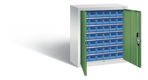 C+P Magazinschrank Serie 13, H830xB700xT300mm, Farbe: Lichtgrau / Resedagrün, Muldengriff, 134013-21 S10026