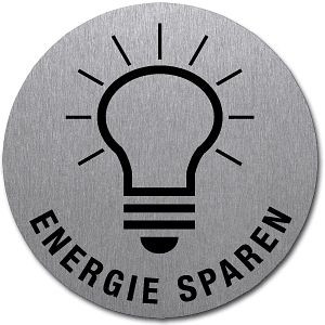 Moedel Piktogramm Energie sparen, Edelstahl, selbstklebend, Ø 50 mm, 52504