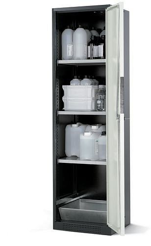 asecos Chemikalienschrank Systema CS-53R, Korpus anthrazit, weiss, 3 Einlegeböden und Bodenwanne, 202579