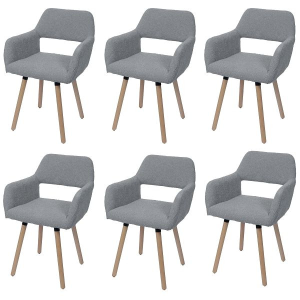 Mendler 6er-Set Esszimmerstuhl HWC-A50 II, Stuhl Küchenstuhl Polsterstuhl, Holz Stoff/Textil Bouclé (450g/m²) FSC®, grau, 6x108876