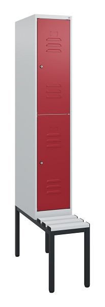 C+P Doppelstöckiger Spind Classic PLUS, 1950x300x815mm, 7035/3003, Zylinderschlösser, mit untergebauter Sitzbank, 0803505-10 S10076