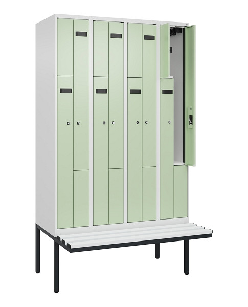 C+P Z-Spind Evolo PLUS, Bank, 8 Fächer, 2120x1200x815mm, 9016/6019, Zylinderschloss, Material Sitzfläche Kunststoff, 0490437-408 S10100
