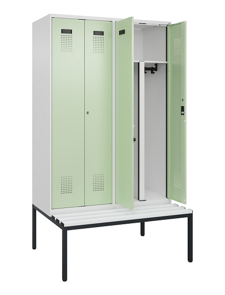 C+P PSA Doppel-Spind Evolo PLUS, Bank, 4 Abteile, 2120x1200x815mm, 9016/6019, Zylinderschloss, Sitzfläche Kunststoff, Sitzbank, 0490527-40P S10099