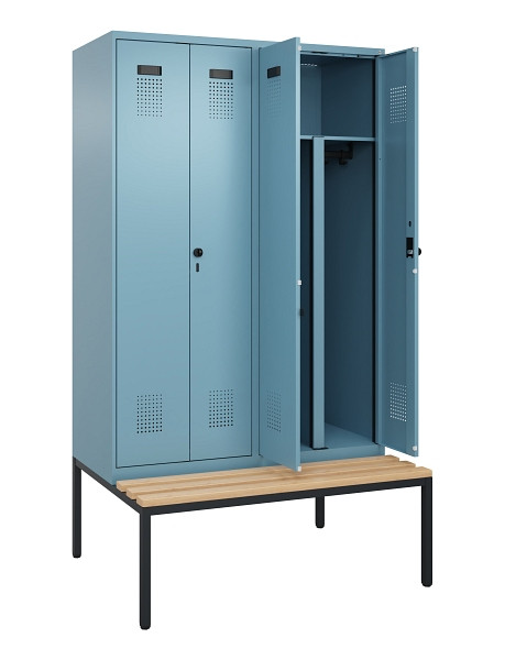 C+P PSA Doppel-Spind Evolo PLUS, Bank, 4 Abteile, 2120x1200x815mm, 0010/0010, Drehriegel, Sitzfläche Buche-Hartholz, Sitzbank, 0490527-40P S10021