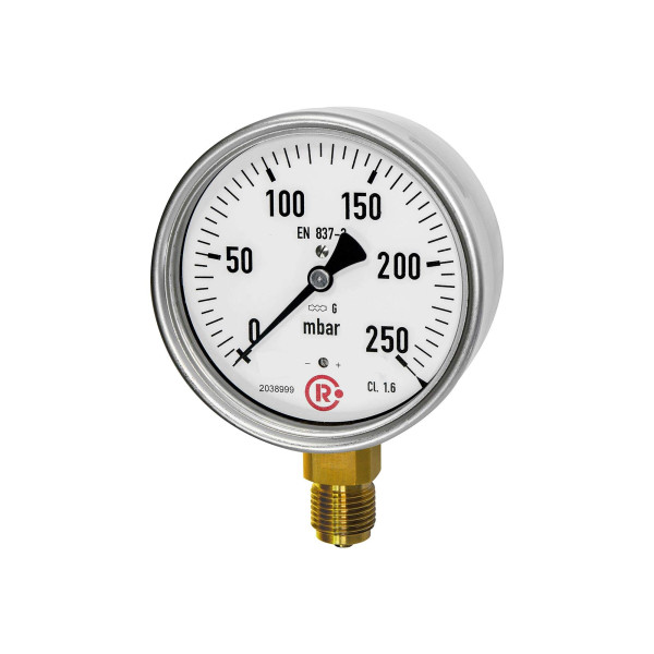 Riegler Kapselfedermanometer, G 1/2 radial unten, -160 / 0 mbar, Ø 100, 199289