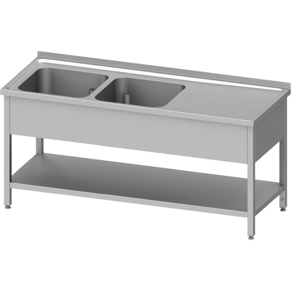 Stalgast Spültisch mit Grundboden 1300x600x850 mm, mit zwei Becken links, mit Aufkantung, verschweißt, VST13623LA