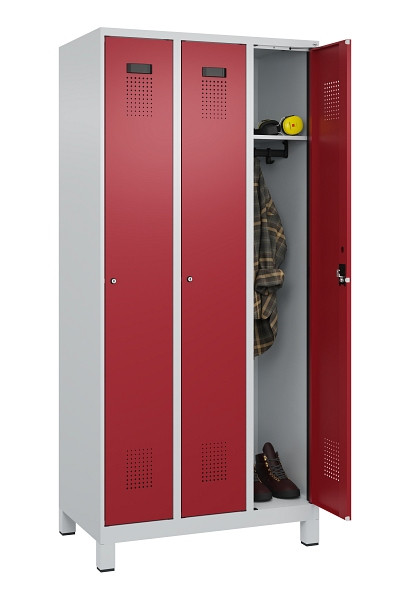 C+P Spind Evolo PLUS, mit Füßen, 3 Abteile, 1950x900x500mm, 7035/3003, Verschluss Zylinderschloss, Ablageböden 3, 049010-30 S10031