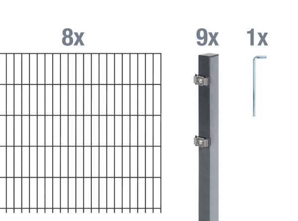 Alberts Doppelstabmattenzaun als 18 teilig Zaun-Komplettset Typ 6/5/6, Höhe: 120 cm, L: 16 m, anthrazit, 650896