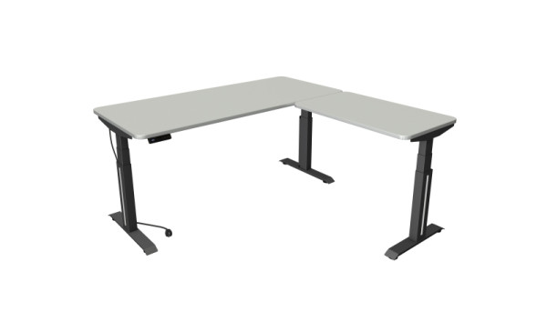 Kerkmann Sitz-/Stehtisch Move Professional, B 1800 x T 800 mm mit Anbauelement 1000 x 600 mm, elektrisch höhenverstellbar 640-1290 mm, lichtgrau, 10073111
