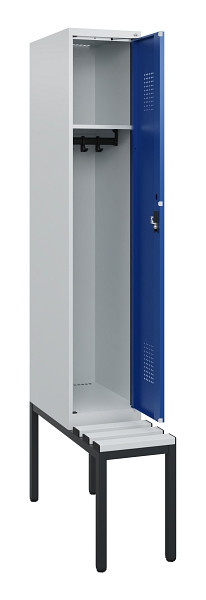 C+P Spind Evolo PLUS, 1 Abteil, 1950x300x815mm, 7035/5010, Zylinderschloss, Material Sitzfläche Kunststoff, Sitzbank, 0490505-10 S10087