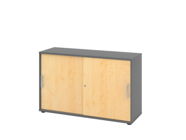 Hammerbacher Schiebetürschrank 1752S CE, 2 OH, Korpus: Graphit/Front: Ahorn 120 x 40 x 74,8 cm (BxTxH), 2 Schiebetüren, Chromgriff CE, V1752S/G/3/CE