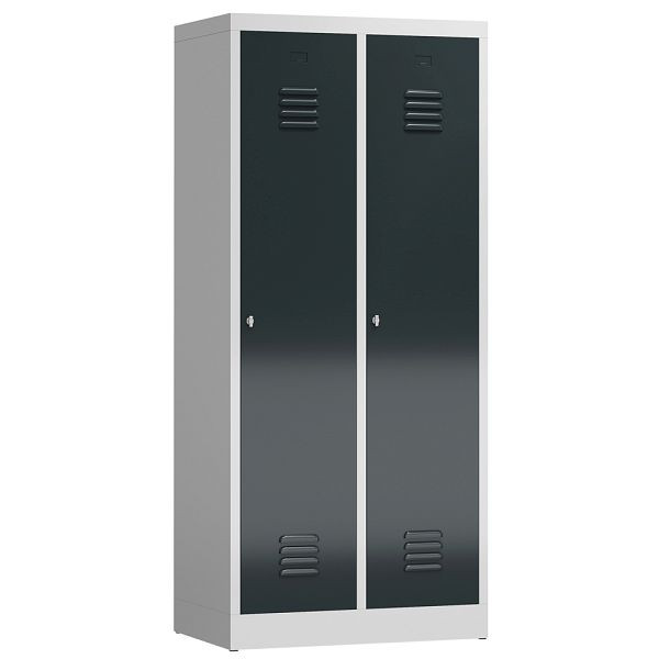 Lüllmann ClassiX Garderobenschrank, 2 Abteile mit S/W-Trennung, 1800 x 800 x 500 mm, lichtgrau/anthrazitgrau, X-515128