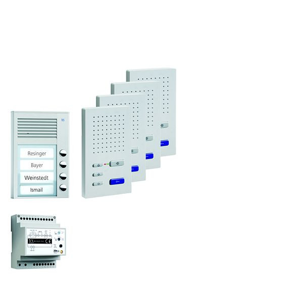 TCS Türkontrollsystem audio:pack AP für 4 Wohneinheiten, mit Außenstation PAK 4 Klingeltasten, 4x Freisprecher ISW3030, Steuergerät BVS20, PPAF04-EN/02