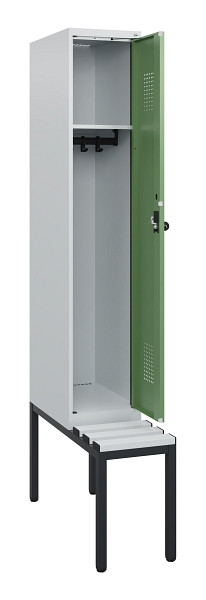 C+P Spind Evolo PLUS, 1 Abteil, 1950x300x815mm, 7035/6011, Drehriegel, Sitzfläche Kunststoff, Sitzbank, 0490505-10 S10064