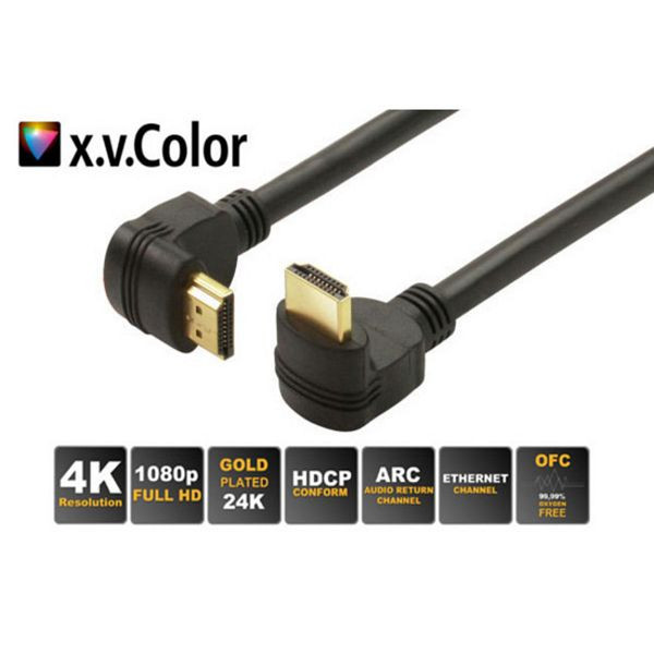S-Conn HDMI A-Stecker Winkel auf HDMI A-Stecker Winkel, vergoldete Kontakte, Full HD, ULTRA HD, 3D, HEAC, 1,5m, 77471-6