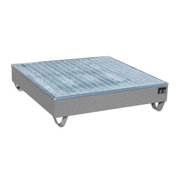 STEIN HGS Auffangwanne AW/PE, mit PE-Kunststoffeinsatz, 204 Liter, RAL 7005 mausgrau, Gesamthöhe 290 mm, lackiert, 4 x 200 Liter Fass, 79188.0029