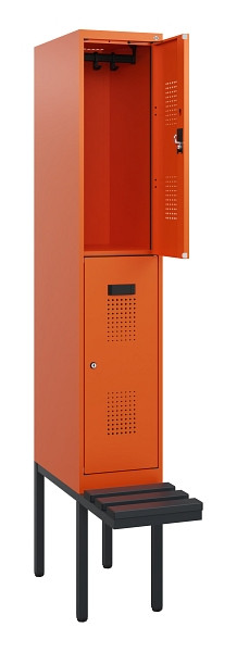 C+P Doppelstock-Spind Evolo PLUS, Bank, 2 Fächer, 1950x300x815mm, 2004/2004, Zylinderschloss, Sitzfläche Kunststoff, 0493405-10 S10158
