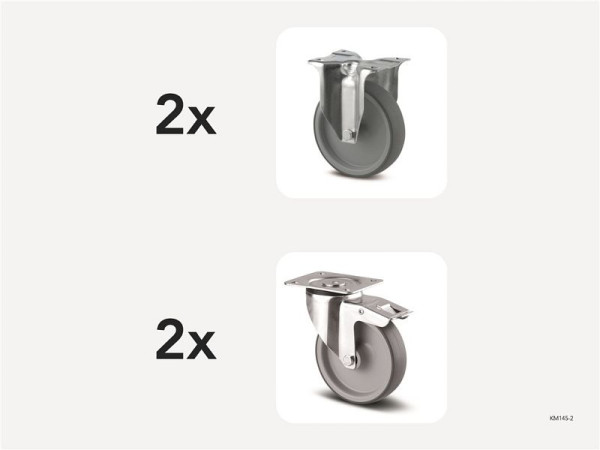 Kongamek Rollenset, Thermo-Gummi 200mm 2 feste 2 Bremse, Ersatzrollen aus thermoplastischem Gummi, 145-2