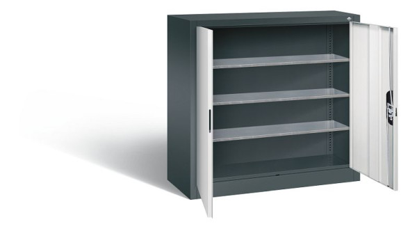 C+P Magazinschrank Serie 13, H1000xB1000xT420mm, Farbe: Anthrazitgrau / Lichtgrau, Muldengriff, 133944-21 S10032