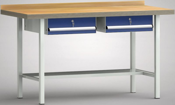 KLW Standard-Werkbank - 1500 x 700 x 840 mm L x T x H, zwei Einzelschubladen 150 mm Fh-EA, links & rechts, WS003N-1500M40-E1610