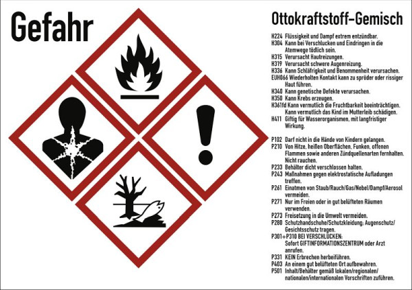 Moedel Gefahrstoffkennzeichnung Ottokraftstoff Gemisch, GHS, Folie, 105x74 mm, Idx 2019, 102812