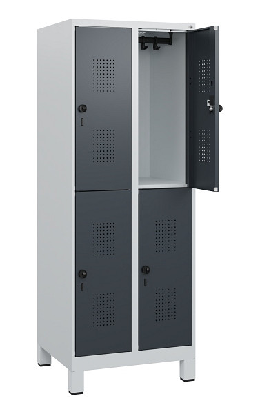 C+P Doppelstöckiger Spind Evolo PLUS, Füße, 4 Fächer, 1630x600x500mm, 7035/7016, Drehriegel, 0493105-20 S10012