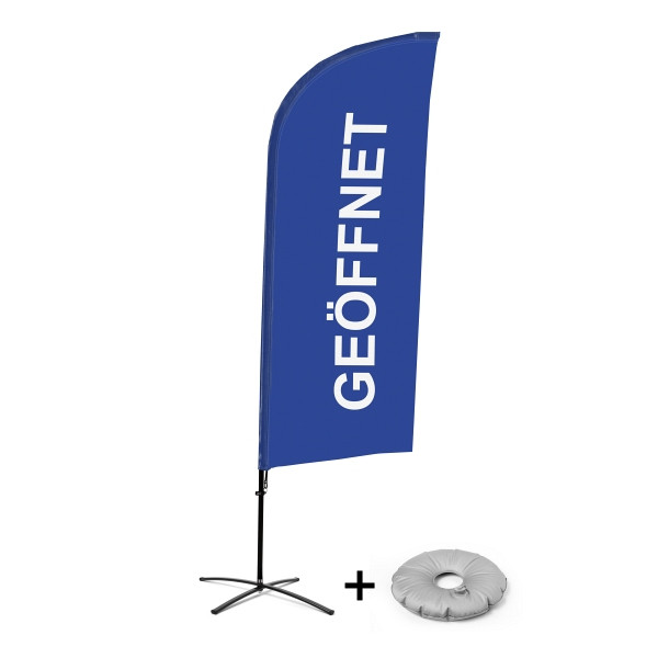 Showdown Displays Beachflag Alu Wind Komplett-Set Geöffnet Blau Deutsch Kreuzständer, BFAW310-CB30-WB-I58