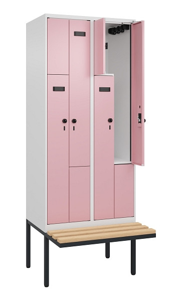 C+P Z-Spind Evolo PLUS, Bank, 4 Fächer, 2120x800x815mm, 9016/3015, Drehriegel, Sitzfläche Holz, 0490437-224 S10016