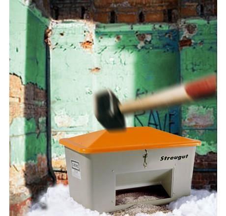 Cemo Streugutbehälter "V" mit Vandalismusdeckel 700 l, mit Entnahmeöffnung, grau/orange, 10899