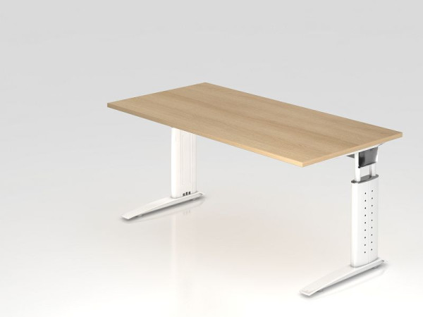Hammerbacher Schreibtisch C-Fuß 160x80cm Eiche/Weiß, Arbeitshöhe 68-86 cm einstellbar, VUS16/E/W