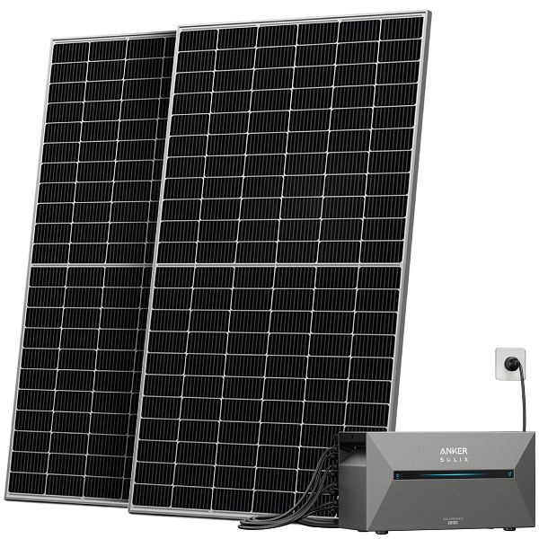 Solarway Balkonkraftwerk Erweiterungsset 1000W, Anker SOLIX Solarbank 2 E1600 AC 3,2 kWh Speicher, mit Ziegeldachhalterung, SHY-2-500-ZD-AC