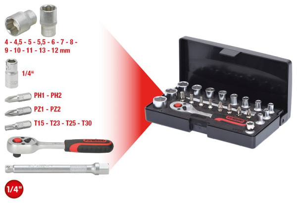 KS Tools 1/4" Steckschlüssel-Satz, 23-teilig, 911.0623, 4042146043165