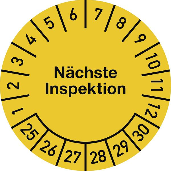 Moedel Prüfplakette Nächste Inspektion 2025-2030, Dokumentenfolie, Ø 30 mm, VE: 10 Stück/Bogen, 106297