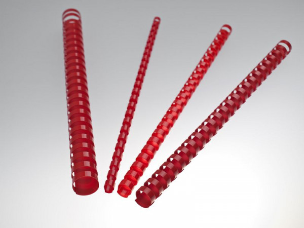 RENZ Plastikbinderücken US-Teilung, 21 Ringe für DIN A4, Ø 38 mm, rot, VE: 25 Stück, 17380221