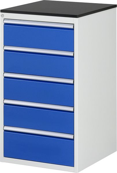 RAU Schubladenschrank Serie 7000, B580 x T650 x H1030 mm, 5 x Schublade-Größe-L 4xH180, 1xH210 mm, Arbeitsplatte mit Melaminharzbeschichtung, 03-L7.5A-M.11
