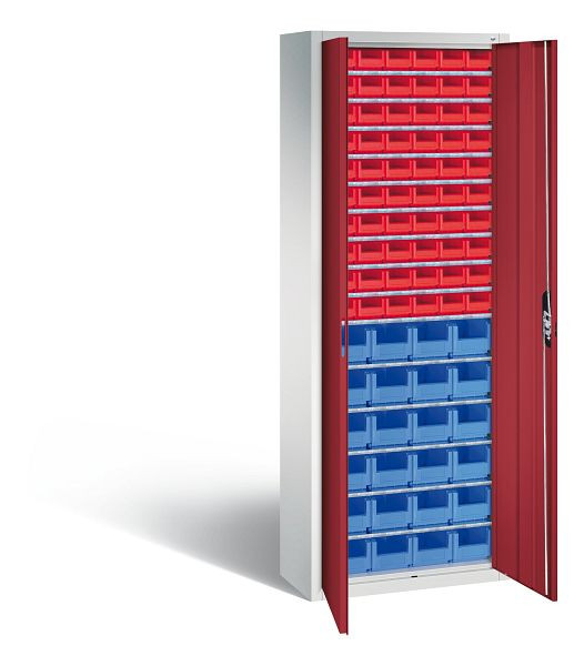 C+P Magazinschrank Serie 13, H1980xB700xT300mm, Farbe: Lichtgrau / Rubinrot, Muldengriff, 133113-22 S10055