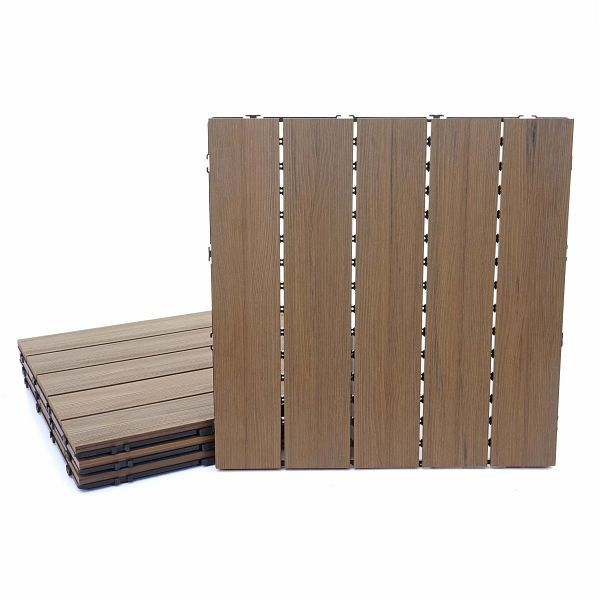 Mendler WPC Bodenfliese HWC-E20, Holzoptik Balkon/Terrasse, 3D-Struktur linear, 4x je 50x50cm = 1qm, geprägt-braun, 65172