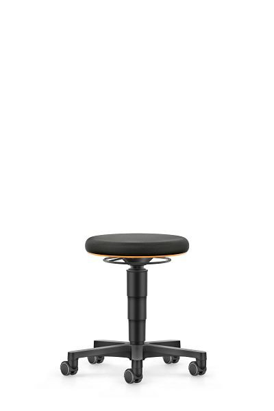 bimos Allround Hocker mit Rollen, Stoff schwarz, Sitzhöhe 450-650 mm, Farbring orange, 9463-6801-3279