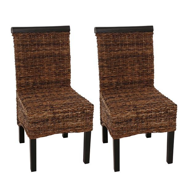 Mendler 2er-Set Esszimmerstuhl Korbstuhl M45 Stuhl Bananengeflecht, dunkel, ohne Kissen, 12409
