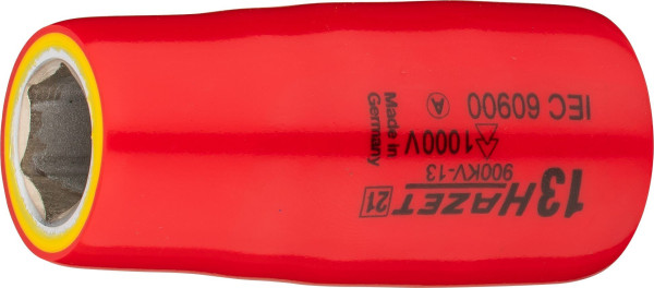 Hazet Steckschlüsseleinsatz, Sechskant, schutzisoliert, Vierkant hohl 12,5 mm (1/2 Zoll), Außen-Sechskant-Tractionsprofil, 13 mm, 900KV-13