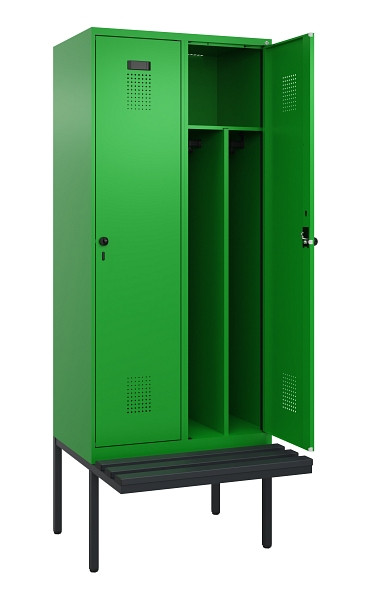 C+P Spind Evolo PLUS, 2 Abteile, 2120x800x815mm, 6037/6037, Haken 4, Drehriegel, Sitzfläche Kunststoff, Trennwand, 0490407-22F S10080