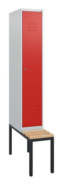 C+P Umkleidespind Classic PLUS, mit untergebauter Sitzbank, 1950x300x815mm, 7035/3020, Zylinderschloss, Buche-Sitzleisten, 0800505-10 S10017