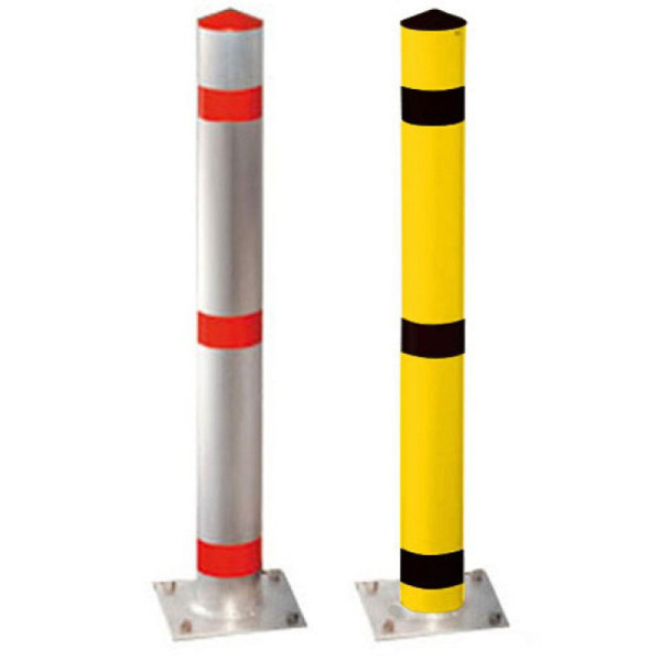 Stein HGS Absperrpfosten -Acero-, zum Aufdübeln, selbstaufrichtend, bis 30° mit Sollbruchstelle, gelb mit 3 schwarzen Reflexstreifen, Stahl, feuerverzinkt, 32328-sg