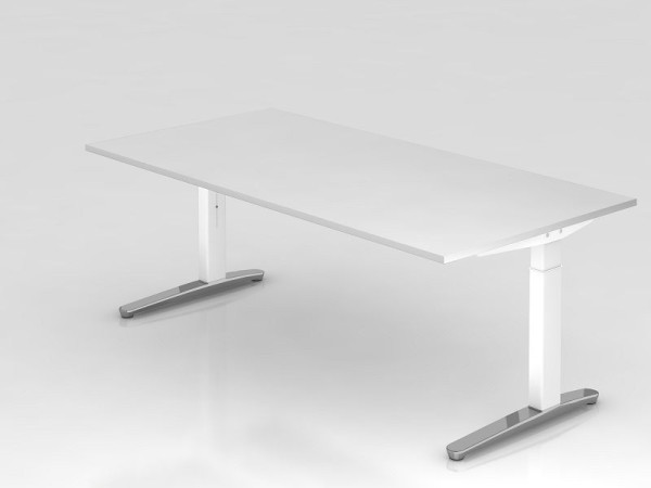 Hammerbacher Schreibtisch C-Fuß 200x100cm Weiß/Weiß (Poliert), Rechteckform, VXB2E/W/WC