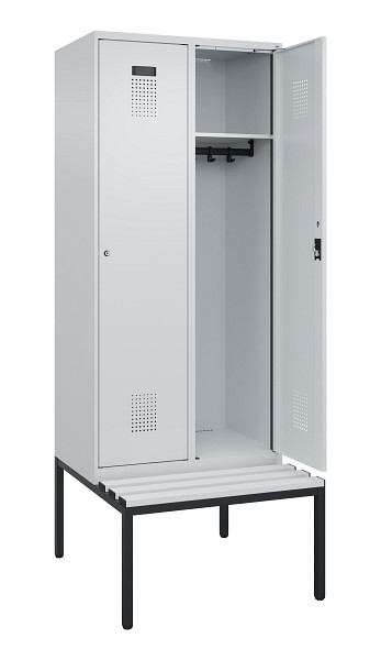 C+P Spind Evolo PLUS, 2 Abteile, 2120x800x815mm, 7035/7035, Haken 4, Zylinderschloss, Sitzfläche Kunststoff, Sitzbank, 0490507-22 S10094