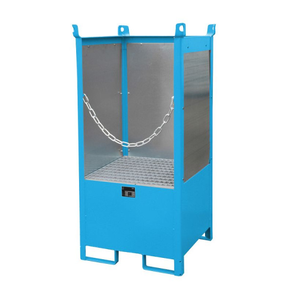 STEIN HGS Fass-Stapelpalette FSP, RAL 5012 lichtblau, lackiert, 225 Liter, Spritzschutzwand 3-seitig, 79140.0015