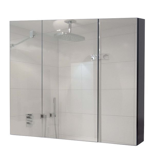 Mendler Spiegelschrank HWC-B19b, Badschrank Hängeschrank, 6 Regalböden hochglanz 70x80x16cm, schwarz, 97808