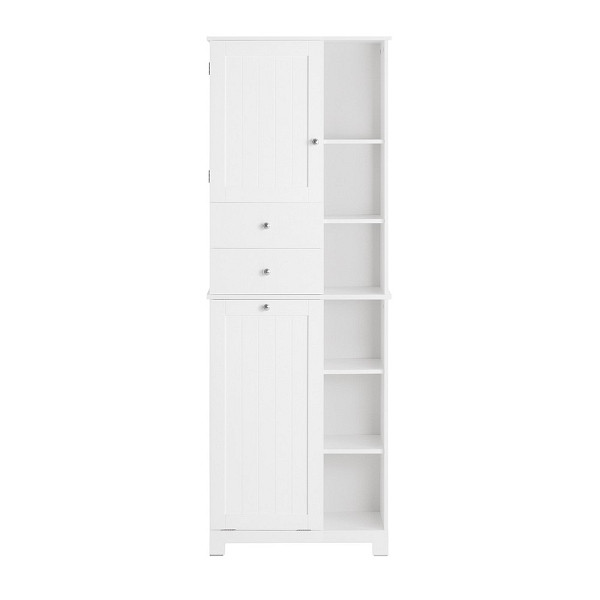 SoBuy Badezimmerhochschrank mit einer Schublade Weiß 60x37x170 cm, Modern, BZR104-W