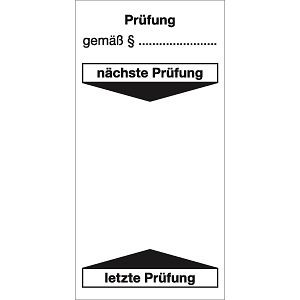 Moedel Grundplakette Prüfung gemäß § nächste Prüfung..., Folie, 40x80 mm, VE: 10 Stück/Bogen, 54423