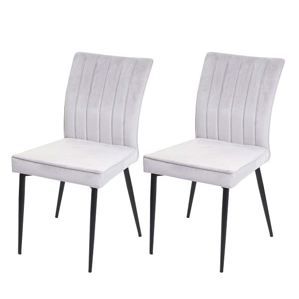 Mendler 2er-Set Esszimmerstuhl HWC-K16, Stuhl Küchenstuhl, Samt Metall, hellgrau, 89320